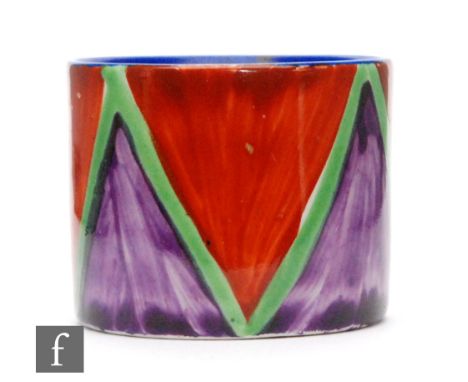 Clarice Cliff - Original Bizarre - A small circular match strike circa 1929, hand painted with alternating triangles in rust 