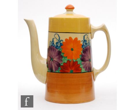 Clarice Cliff - Gay Day - A Tankard shape coffee pot circa 1930, hand painted with a band of stylised flowers and foliage bet