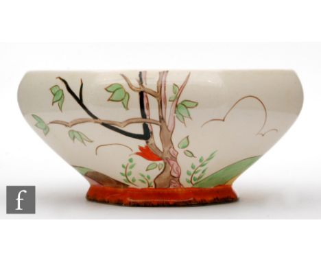 Clarice Cliff - Spire - A Kendall shape bowl circa 1936, hand painted with a landscape scene with church to the distance, scr