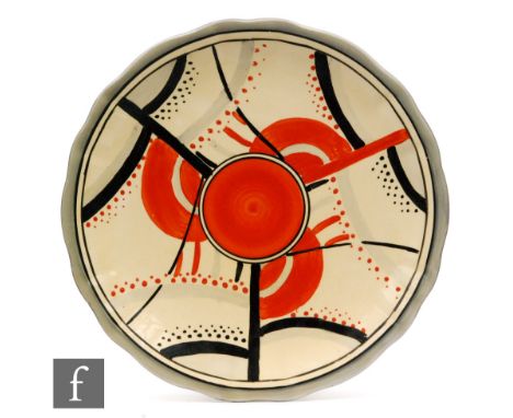 Clarice Cliff - Red Carpet - A large Clarice Cliff wave rim wall plaque circa 1930, radially hand painted with an abstract cr