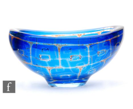 Sven Palmquist - Orrefors - A post war Ravenna bowl circa 1955 with circular foot and ovoid boat shaped body cased in clear c