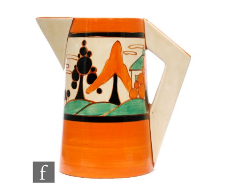 Clarice Cliff - Orange Trees &amp; House - A large Conical shape jug circa 1930, hand painted with a stylised tree and cottag