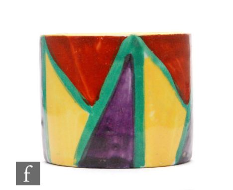 Clarice Cliff - Original Bizarre - A small circular match strike circa 1929, hand painted with alternating triangles in rust 