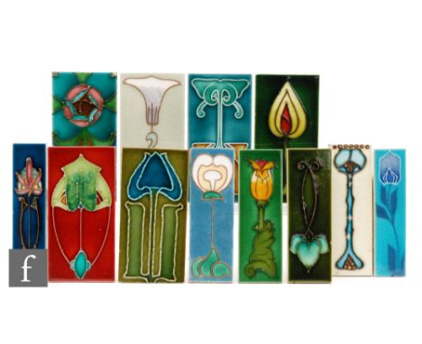 Unknown - Sixteen assorted early 20th Century edging dust pressed tiles each decorated in the Art Nouveau and Secessionist st