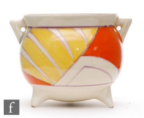 Clarice Cliff - Xanthic - A cauldron circa 1932, hand painted with an abstract design in orange, yellow, pink and grey, FANTA