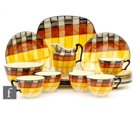 Crown Staffordshire - A 1950s part teaset decorated with yellow to brown to black squares, comprising five cups, five saucers