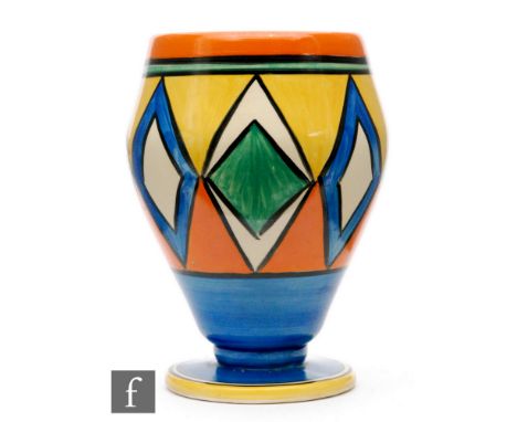 Clarice Cliff - Diamonds - A shape 363 goblet vase circa 1930, hand painted with a band of repeat diamonds in a mixed palette