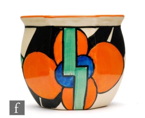 Clarice Cliff - Picasso Flower (Orange) - A Chester fern pot circa 1930, hand painted with an abstract flower with linear det