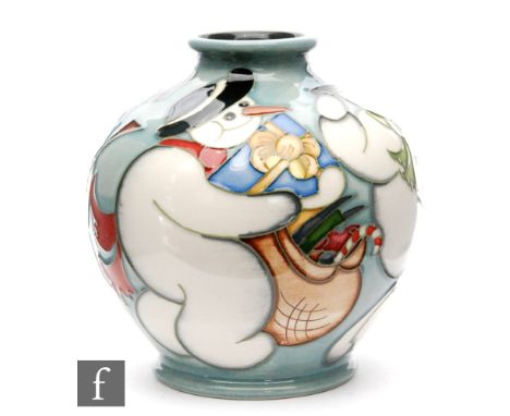 Kerry Goodwin - Moorcroft Pottery - A small vase of footed ovoid form decorated in the Snow Dance pattern with tubelined snow