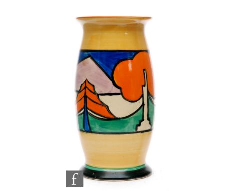 Clarice Cliff - Luxor (Blue) - A shape 265 vase circa 1929, hand painted with a stylised landscape with pyramids and trees be