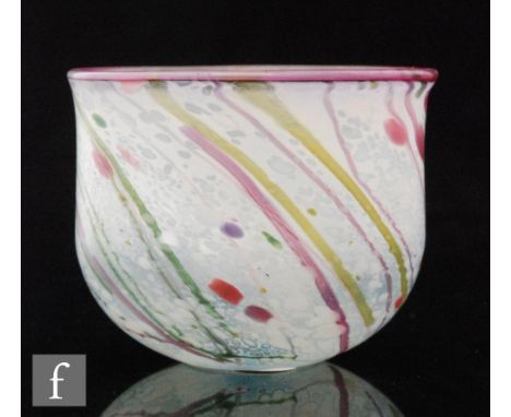 Elizabeth and Michael Harris - Isle of Wight - A Kyoto glass vase of sleeve form with applied pink rim, decorated with pink a