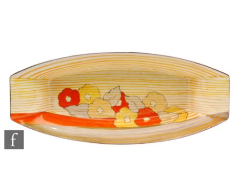 Clarice Cliff - Capri (Orange) - A large shape 532 dish circa 1936, hand painted with stylised flowers and foliage beneath fi