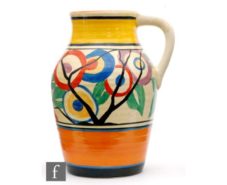 Clarice Cliff - Circle Tree (RAF Tree) - A single handled Lotus Jug circa 1929, hand painted with a stylised tree design betw