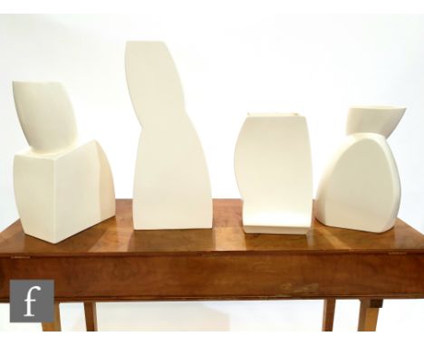 George J. Sowden - Driade - A set of four Rockley white glazed ceramic vessels of abstract form, numbers I, III, IV & V, tall