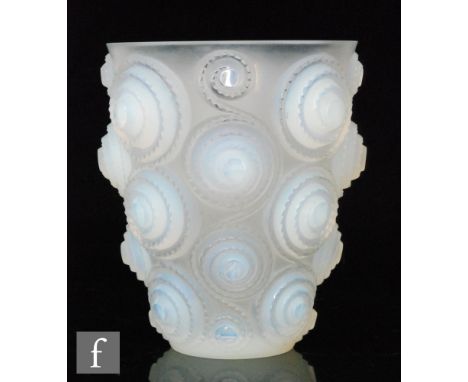 Rene Lalique - A Spirales vase, number 1060, moulded with concentric spirals in opalescent glass, stencilled mark, height 16c