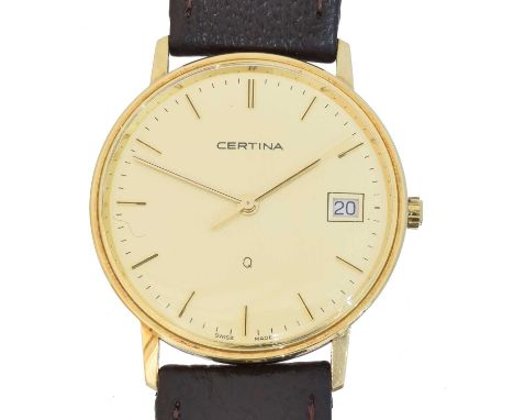 A 14ct gold Certina quartz wristwatch, A 14ct gold Certina quartz wristwatch, the signed circular dial with baton hour marker