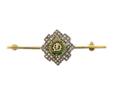 A 9ct gold enamel and diamond sweetheart brooch by Garrard, A 9ct gold enamel and diamond sweetheart brooch by Garrard, Scott
