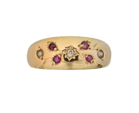 A late Victorian 15ct gold gem-set dress ring, A late Victorian 15ct gold gem-set dress ring, the old cut diamond, circular s