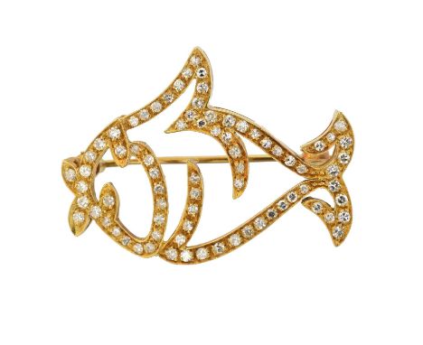 An 18ct gold diamond brooch, An 18ct gold diamond brooch, designed as a single cut diamond fish, estimated total diamond weig
