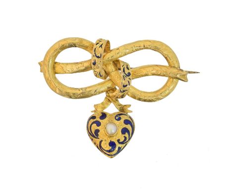 A Victorian enamel and split pearl locket brooch,  A Victorian enamel and split pearl locket brooch, the split pearl and blue