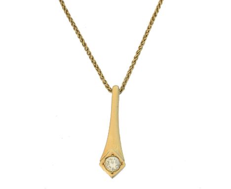 A 9ct gold diamond pendant, A 9ct gold diamond pendant, the brilliant cut diamond weighing approx. 0.25cts within a tapered s