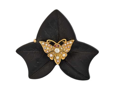 An early 20th century bug brooch,  An early 20th century bug brooch, designed as a split pearl, old cut diamond and red gem b