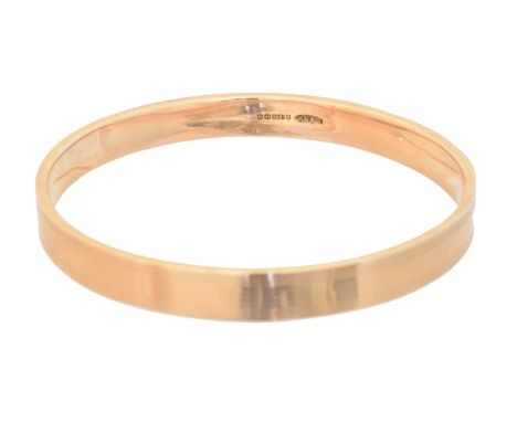 A 9ct gold bangle, A 9ct gold bangle, hallmarks for Birmingham, 1919, inner diameter 7.3cm, gross weight 14g. Overall conditi