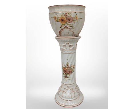 A ceramic jardiniere on pedestal, height 78 cm
