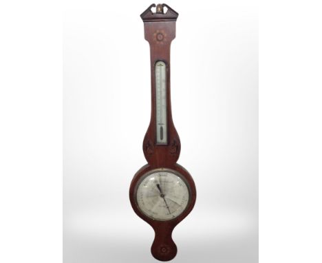 A 19th century inlaid mahogany barometer with silvered dial 