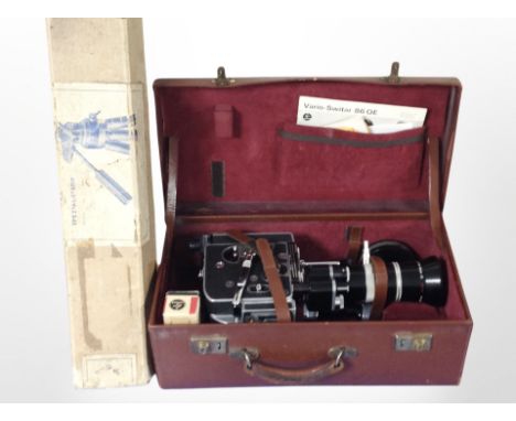 A Bolex H16 16mm reflex cine camera in leather carry case with assorted accessories, and a further camera tripod in box.