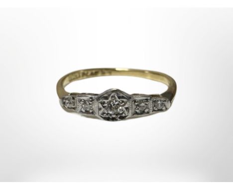 An 18ct yellow gold five stone diamond ring.