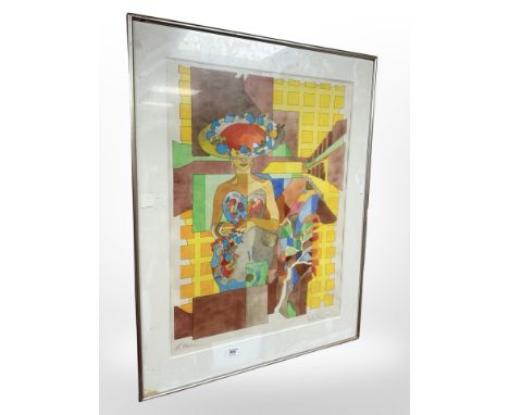 Danish School : Abstract colour print, indistinctly signed, 47cm x 64cm.