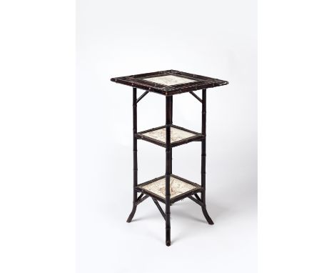 An Aesthetic tile plant stand of three tier form faux bamboo frame, the tiles showing animals marked Wedgwood Josiah  75cm hi