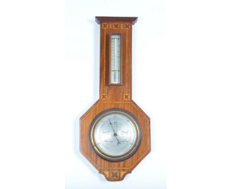 James Lucking & Co, Birmingham An Arts & Crafts style cased barometer and thermometer   with octagonal body and inlaid design