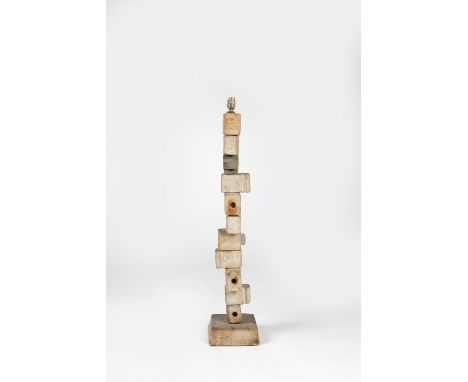 Bernard Rooke (British, b.1938) studio pottery standard lamp in the form of stacked bricks 92cm high.