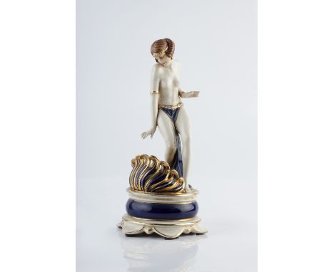 Royal Dux Art Deco table lamp in the form of a nude dancer impressed manufacturer's mark and numbered '3056' 32.5cm high.