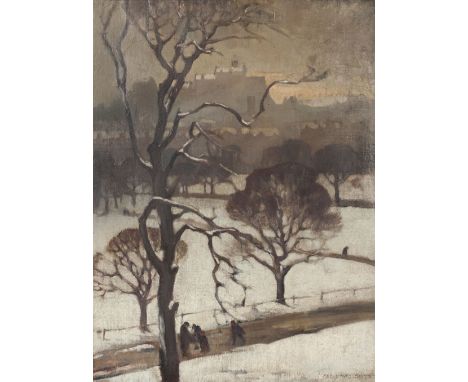 George C Watson (British, 19th/20th Century) 'Winter, Edinburgh' 1923 signed and dated (lower right) titled to reverse half l