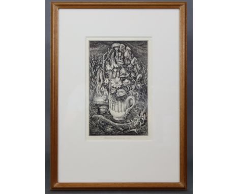 ROBIN TANNER (1904-1988). A black &amp; white etching of flowers in a jug titled: “February”. Inscribed “Robin Tanner fec. et