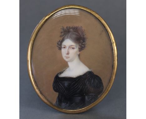 ENGLISH SCHOOL, early 19th century. A head-&amp;-shoulders portrait miniature of Sophia Charlotte Simeon (née Powys), wife of
