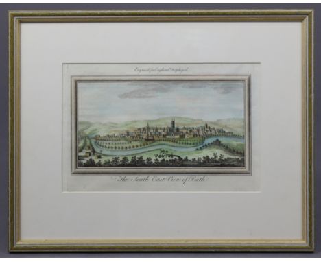 A 19th century hand-coloured stipple engraving “The South East View of Bath”, 6¾” x 10½” (framed &amp; glazed – 12¾” x 16” ov