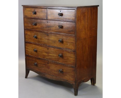 A Victorian mahogany tall chest, the rectangular top with reeded edge, fitted two short &amp; four long graduated drawers wit
