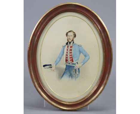 ENGLISH SCHOOL, mid-19th century. A three-quarter length portrait of a gentleman in military dress.  Signed indistinctly &amp
