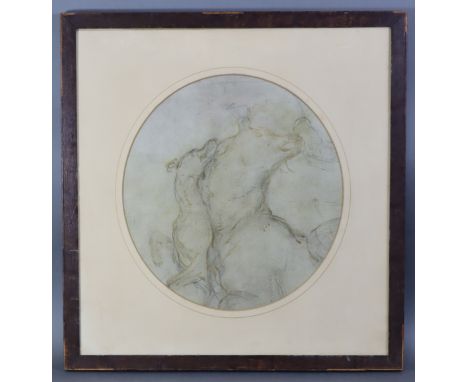 SIR EDWIN LANDSEER (1802-1873). A preparatory sketch of a hound attacking a stag.  Pencil &amp; wash: 13½” diam (circular), i