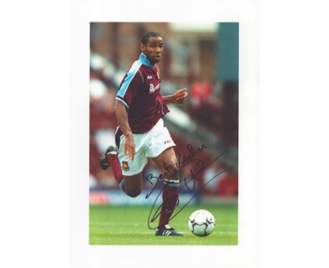 FREDRIC KANOUTE signed West Ham 8x12 Press Photo. Good condition. All autographs come with a Certificate of Authenticity. We 