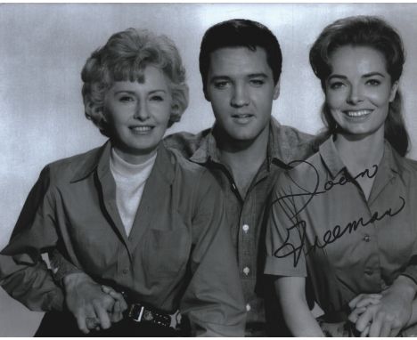Joan Freeman signed 10x8 inch black and white photo pictured with Elvis Presley. Good condition. All autographs come with a C