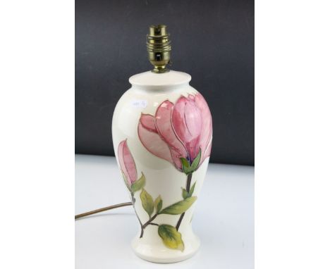 Moorcroft Table Lamp in the Magnolia Pattern (height to top of ceramic body 27cms)