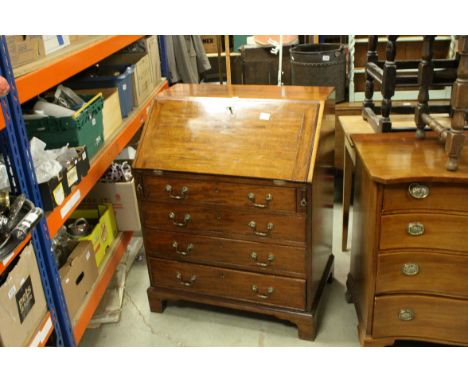 19th century Mahogany Bureau, the drop front with fitted interior, over four long drawers and raised on bracket legs, w.76cms