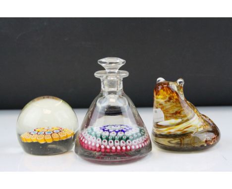 19th century Millefiori Glass Paperweight Inkwell, probably with replaced stopper, rough pontil mark to base (h. without stop