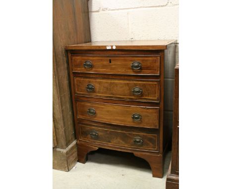 Georgian Bow Fronted Inlaid Mahogany Small Chest of Four Drawers, h.74cms w.56cms