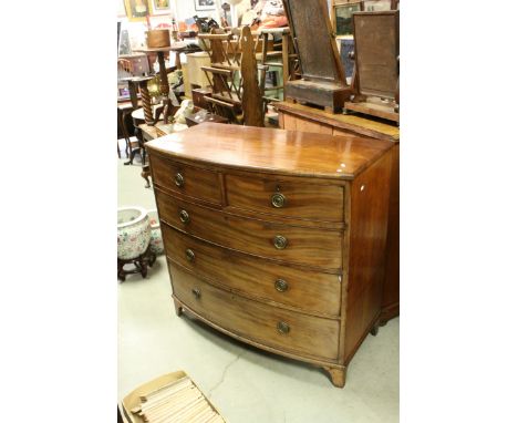 Early 19th century Mahogany Bow Fronted Chest of Two Short over Three Long Drawers raised on swept feet, h.103cms w.107cms